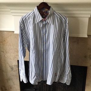 Men’s Robert Graham Blue & White Striped Shirt- XL